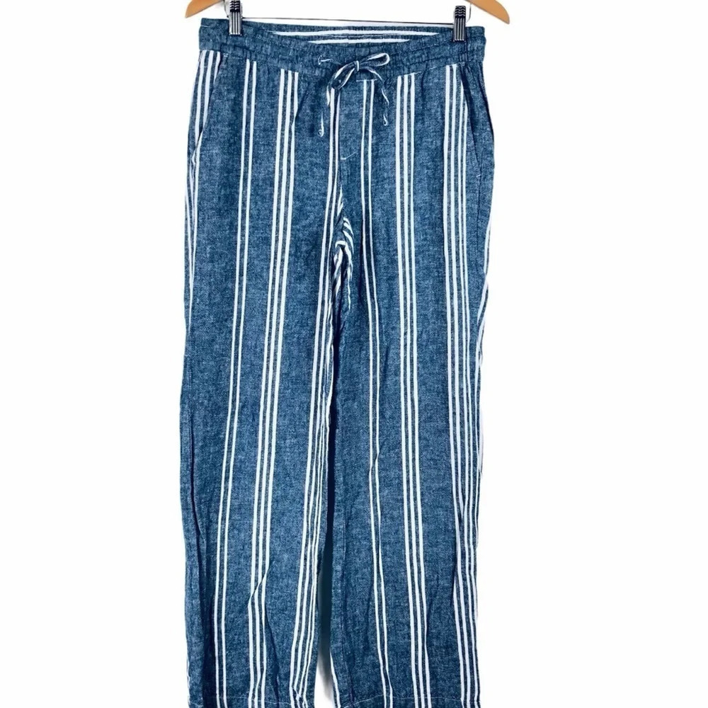 Old Navy Linen Blend Striped Wide Leg Pants Blue S‎